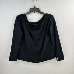 Tatejones Sweatshirt Womens S Black Off‎ The Shoulder Long Sleeve Stretch Crop